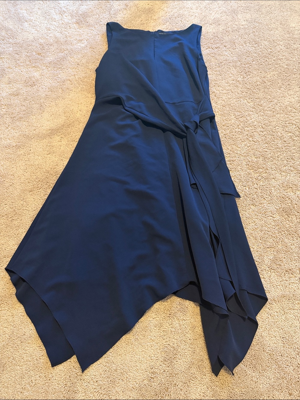Karl Lagerfeld Navy Asymmetrical Midi Dress with Side Tie